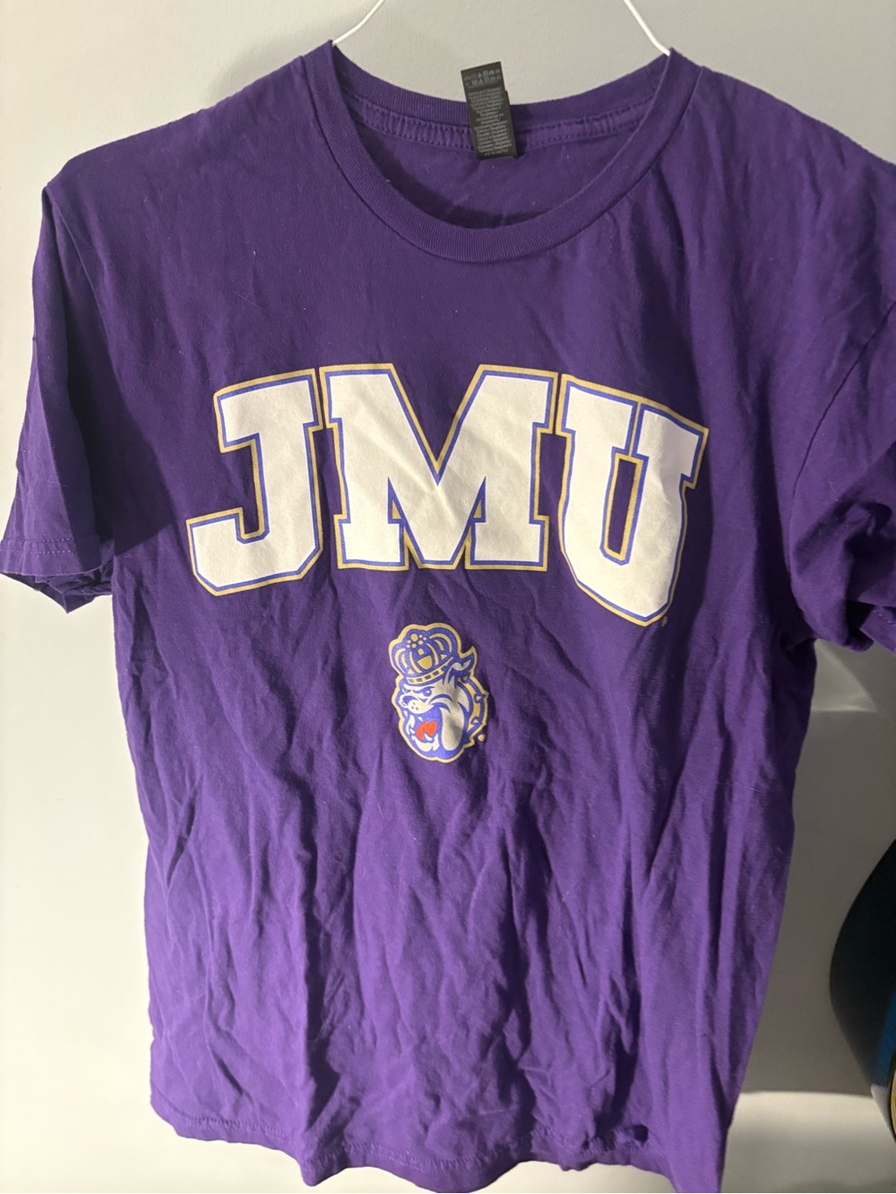 Gildan Purple JMU Graphic Tee with White & Gold Accents